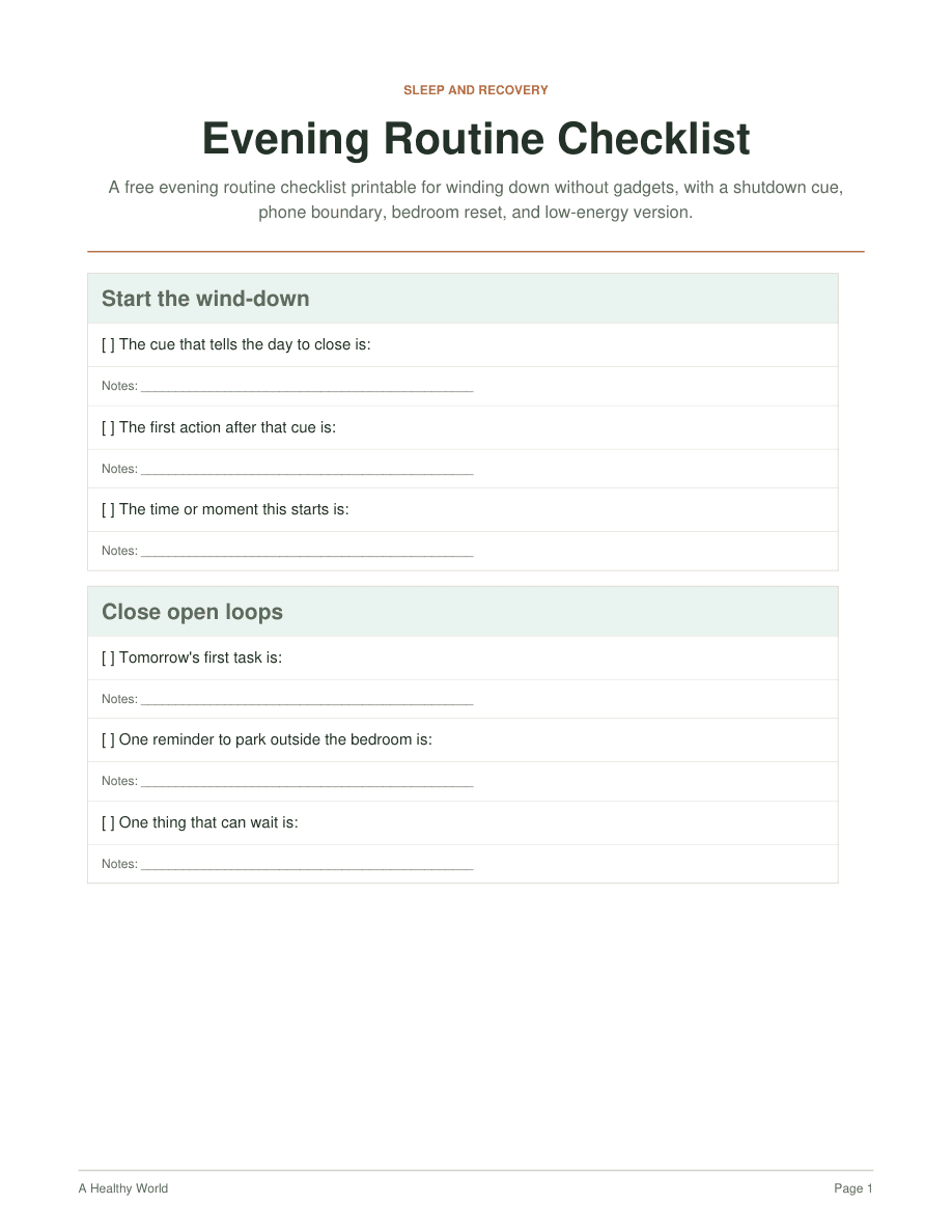 Evening Routine Checklist first page preview