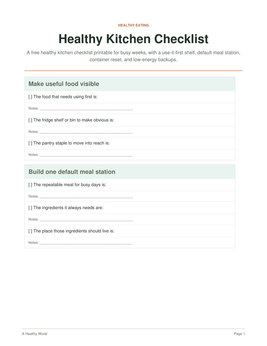 Healthy Kitchen Checklist first page preview