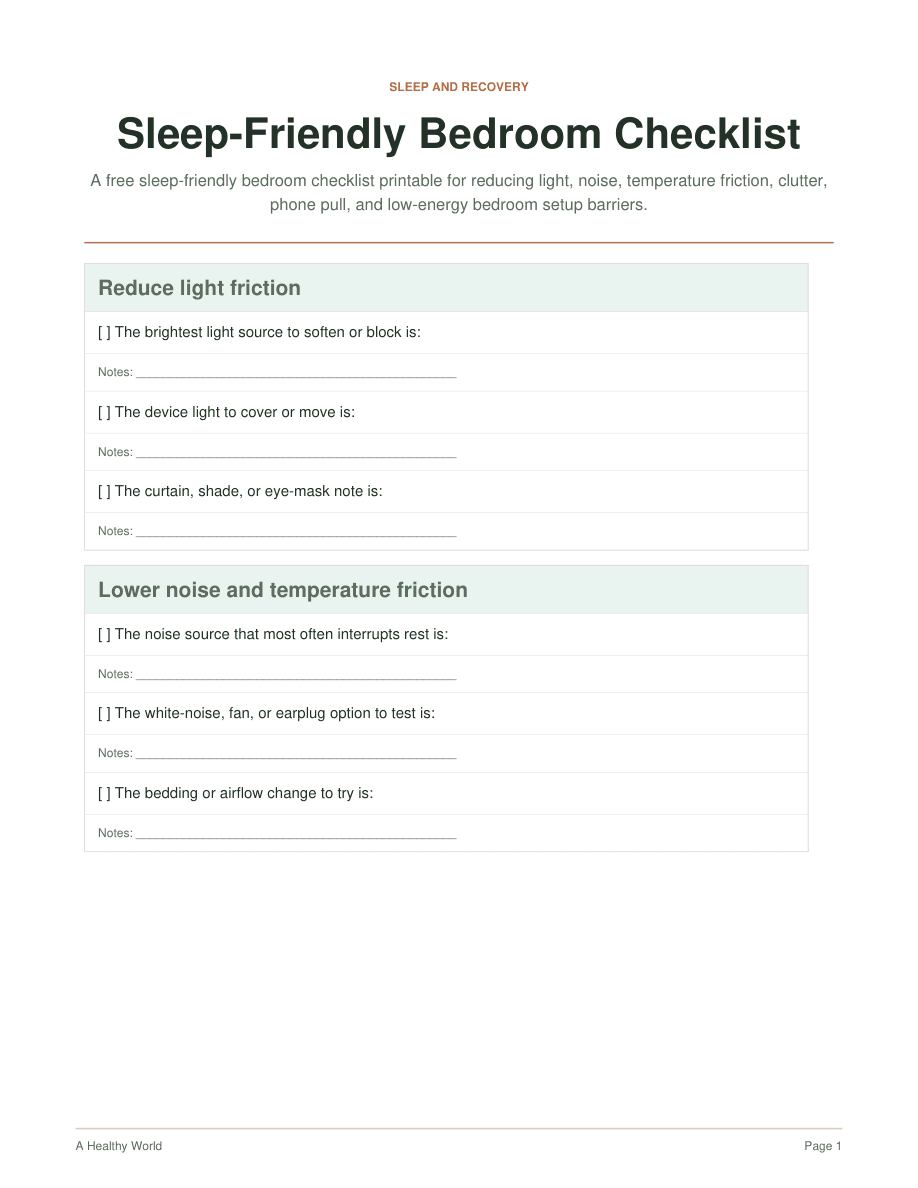 Sleep-Friendly Bedroom Checklist first page preview
