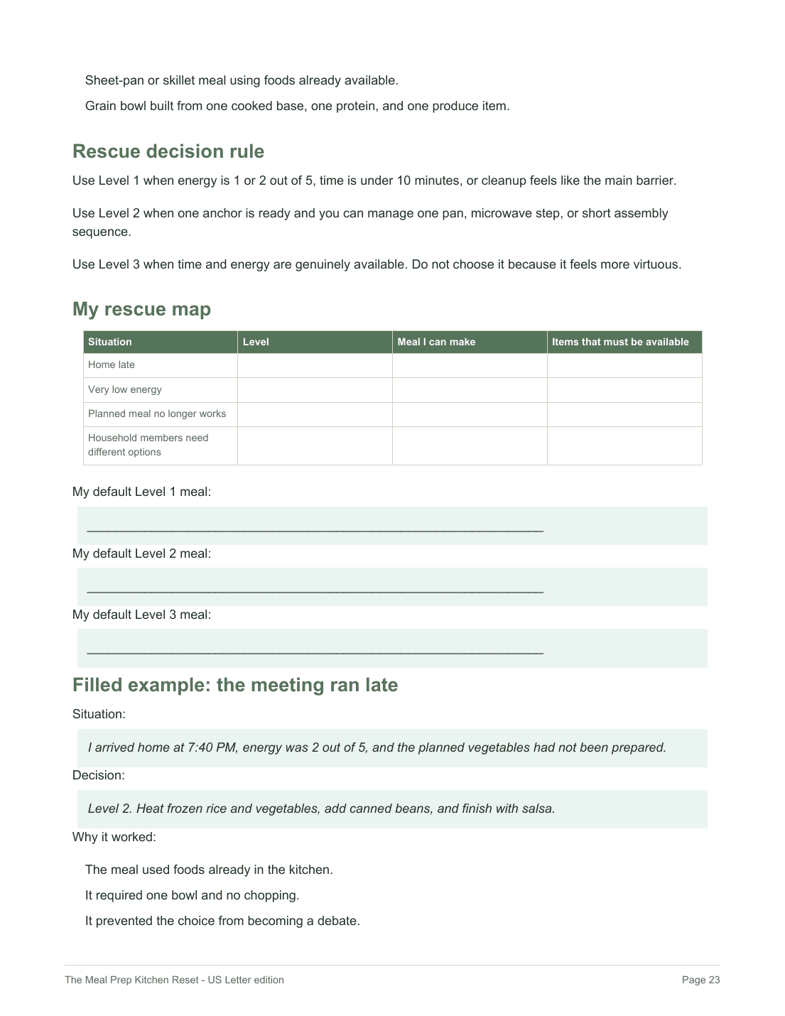 The Meal Prep Kitchen Reset worksheet page preview